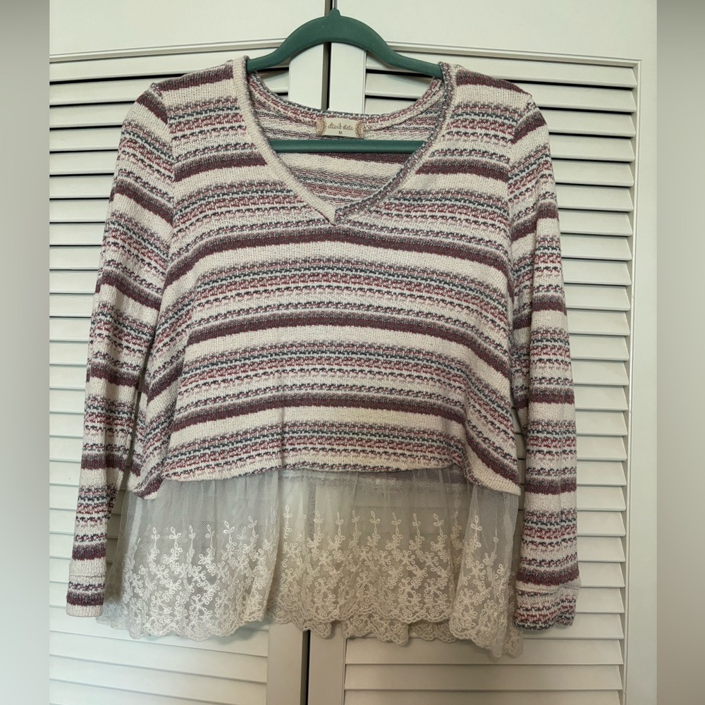 Altar'd State Brown Tan Crop Blouse with Ruffled bottom